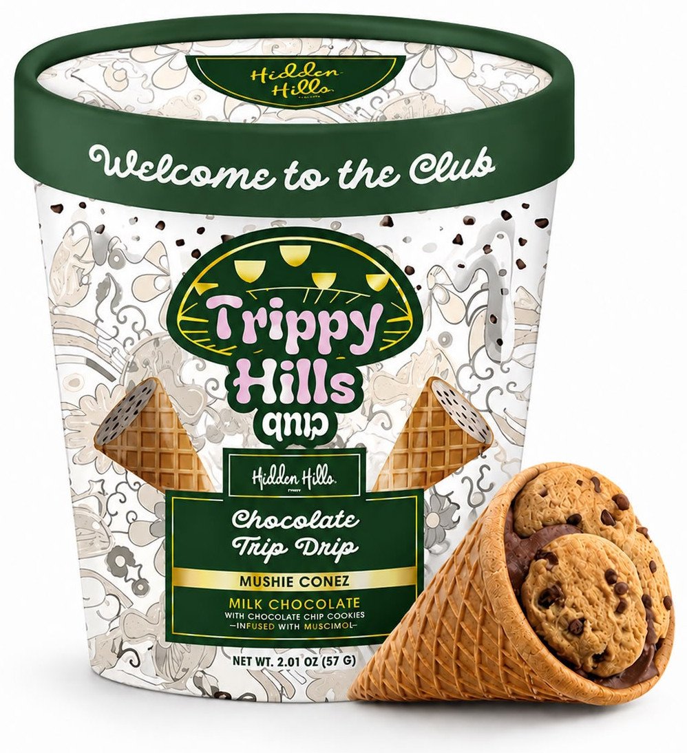Hidden Hills – Conos rellenos de chocolate con hongo Hidden Hills